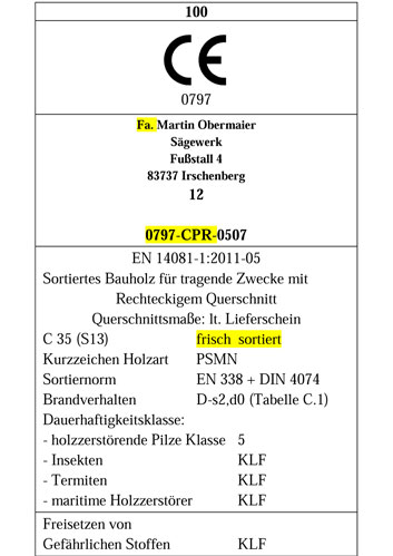 Begleitdokument Douglasie C35 frisch sortiert